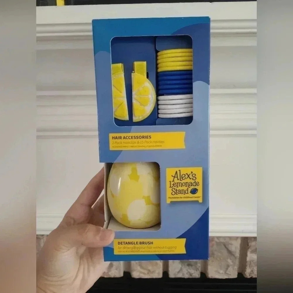 Alex's lemonade stand cute hair accessories detangling brush set lemon water